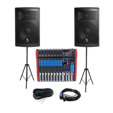 Imagem de Kit Caixa de Som Ativa+Passiva MK-12 + Mesa de Som
