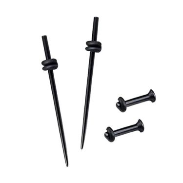 Imagem de CABBE KALLO Kit de alongamento de orelha de aço cirúrgico 316L, conjunto de cônicos e túneis, tamanhos 14G-00G, alargador único hipoalergênico com anéis de vedação para piercing corporal (tom preto