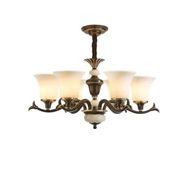 Imagem de Luminária pendente retrô americana toda em cobre - Design simples e elegante | Ideal para sala de estar, sala de jantar, casas de campo e duplexes, com detalhes em jade | Zhongshan Lighting