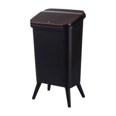 Imagem de WeiLaiKeQi Lixeira com pés, cesto de lixo com tampa de pressão, ideal para quarto, embaixo da mesa, para uso doméstico, em lojas ou embaixo da pia, Preto 29x24x55cm
