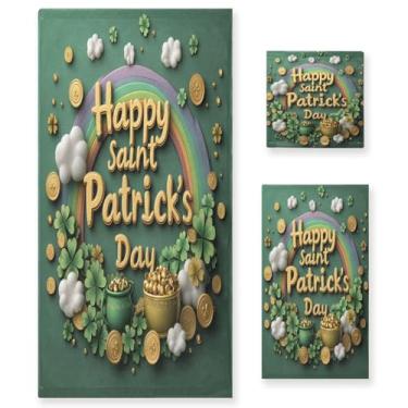 Imagem de Blueangle Conjunto de toalhas decorativas de banheiro com padrão de pote dourado do dia de São Patrício, conjunto de 3 peças com toalha de banho, toalha de mão e toalha de banho (179)