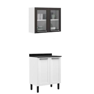 Imagem de Paneleiro Itatiaia Em Aço Branco E Grafite 4 Portas 2 Vidros Florença