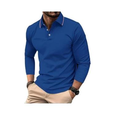 Imagem de Camisa Polo Masculina De Manga Longa Respirável E Confortável Com Gola