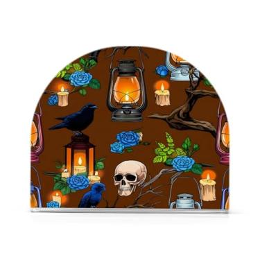 Imagem de Wassud Porta-guardanapos de acrílico de caveira vintage, dispensador de guardanapos de papel moderno em forma de U para mesa, cozinha, sala de jantar, bancada 1 peça (comporta 50-60 guardanapos)