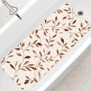 Imagem de SHUCHING Tapete de banho adulto para banheira antiderrapante 101 x 40 cm, tapete de banheira extra longo, antiderrapante, tapete de chuveiro para banheiro, sem mofo, lavável na máquina, folhas