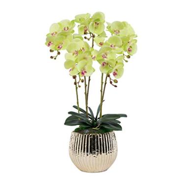 Imagem de Conjunto de flores artificiais, flores artificiais com plantador Phalaenopsis grande, orquídea artificial em vaso, flor falsa para sala de estar