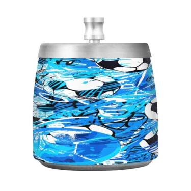 Imagem de STAYTOP Cinzeiro de futebol colorido com tampa, cinzeiro de aço inoxidável à prova de vento, sem fumaça, grande cinzeiro de cigarro ao ar livre para decoração de escritório em casa