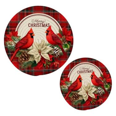Imagem de Wassud Conjunto de trivet Red Birds para pratos quentes, suportes redondos de algodão, almofadas quentes, porta-copos elegantes, decoração de cozinha e acessórios, 2 peças