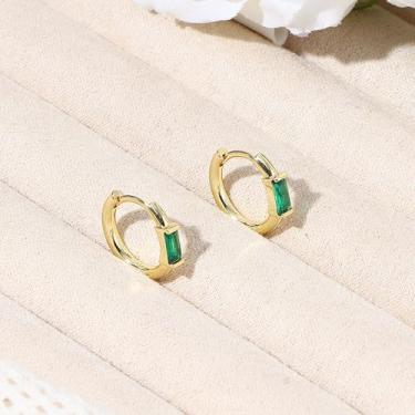 Imagem de Brincos de argola de ouro/prata para mulheres modernos, banhados a ouro 14K, brincos de argola pequenos para mulheres, brincos de argola grossa CZ para mulheres, 10mm, Latão, Sem pedra preciosa