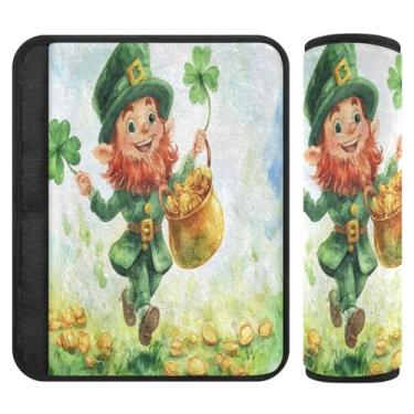 Imagem de Burbuja Capa de cinto de segurança de carro St. Patrick Gnomo Moeda de ouro Almofadas de proteção de cinto de segurança de carro macio confortável para alça de ombro de assento de carro, 1 par pequeno