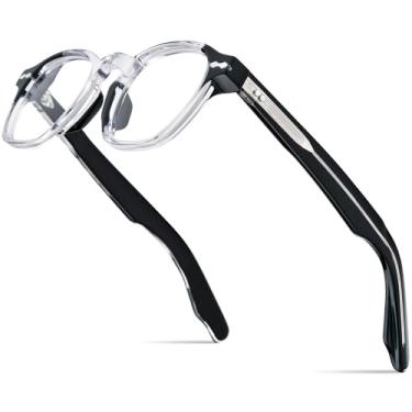 Imagem de HEPIDEM Armação de óculos de acetato masculino feminino quadrado óculos ópticos MZEPH, Mzeph Tran Black C6, 47-26-150