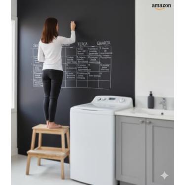 Imagem de Papel Adesivo Lousa Quadro Negro 2m x 45cm Lavável + 5 Giz