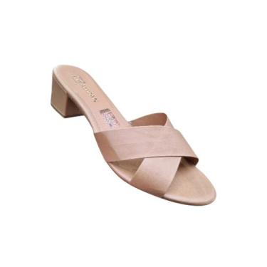 Imagem de Sandália Feminina Tamanco Social 9016 Retrô Salto Tiras Em X Cor:BegeT