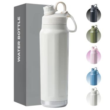 Imagem de Garrafa Térmica de Aço Inox 800ml - Tampa com Alça - Sistema de Parede Dupla Isolada à Vácuo - Ideal para Academia/Trabalho/Faculdade (Off White)