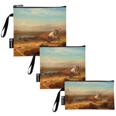 Imagem de Albert Bierstadt Last Buffalo Print Lavável Tecido Sanduíche e Lanche Sacos Reutilizáveis, Sacos de Comida com Zíper para Viagem, Trabalho, Escritório Escola (conjunto de 3: P/M/G)