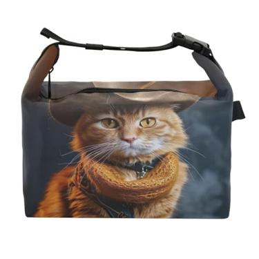 Imagem de TSENQUE Lancheira fofa de gato laranja malhado para mulheres, lancheira portátil, lancheira para trabalho, bolsa térmica divertida e fofa isolada para o trabalho