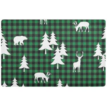 Imagem de Tapete de porta verde buffalo, xadrez, floresta, verde, para ambientes externos, interiores para entrada, lavável, tapetes de entrada para casa, 81 x 50 cm