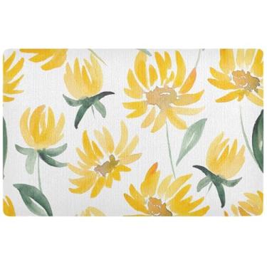 Imagem de TSENQUE Capacho floral de margarida amarela personalizado tapete engraçado para uso externo absorvente lavável tapete de entrada para casa outono tapete de porta da frente 81 cm x 50 cm