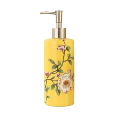 Imagem de Dispensador de sabão de cerâmica feito à mão para banheiro cozinha chuveiro redondo em forma de cilindro decorativo pintura chinesa vintage recarregável loção para as mãos garrafa bomba para sabonete
