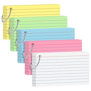 Imagem de YAGUAO 250 cartões de índice, cartões coloridos pesados de 7 x 12 cm com anel de estudo, cartões de notas para estudar materiais escolares e universitários