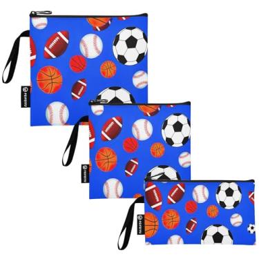 Imagem de TSENQUE Bolas esportivas bolas de futebol azuis reutilizáveis sacos de lanche e sanduíche bolsa de almoço seguro para alimentos lavável para viagens, trabalho, escola, escritório (pacote com 3)