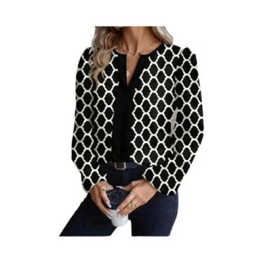 Imagem de Blusa Feminina De Verão Fresca E Elegante Com Estampa Geométrica Em Co