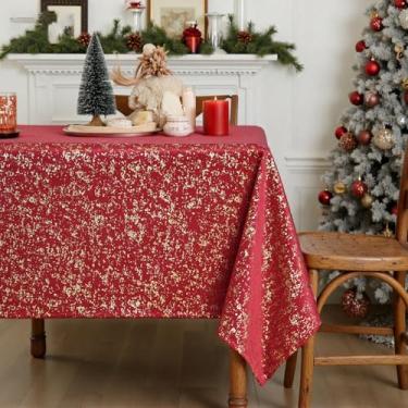 Imagem de Horaldaily Toalha de mesa retangular de veludo vermelho 152 × 264 cm, retangular lisa, com lantejoulas douradas, capa de mesa de Natal para casamento, festa, banquete e eventos
