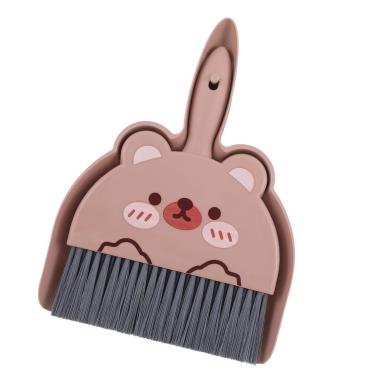 Imagem de Wanmu Conjunto de vassoura de mão portátil e pá de lixo, mini pá de lixo e escova fofa com padrão de urso, pequena ferramenta de limpeza de espaço de desenho animado para casa, escritório, mesa, carro