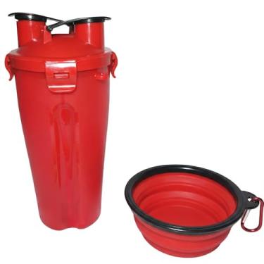 Imagem de Garrafa de Viagem Pet 2 em 1: Porta Água e Ração com Tigela Retrátil Acoplada – Ideal para Passeios e Viagens (Cores: Preto, Vermelho, Branco ou Azul) (Vermelho)