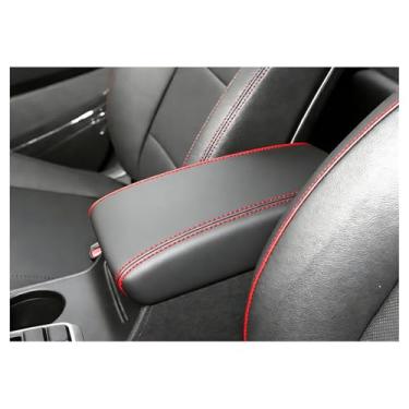 Imagem de QianBao Compatível com Hyundai Tucson 2016 2017 2018 2019 2020 2021 caixa de apoio de braço de couro capa de console central protetor protetor de console médio pontos vermelhos