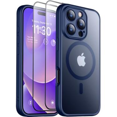 Imagem de SPIDERCASE Capa magnética para iPhone 16 Pro Max, fosco translúcido com 2 peças de protetor de tela de vidro temperado [proteção completa atualizada da câmera] Capa fina antiarranhões para celular
