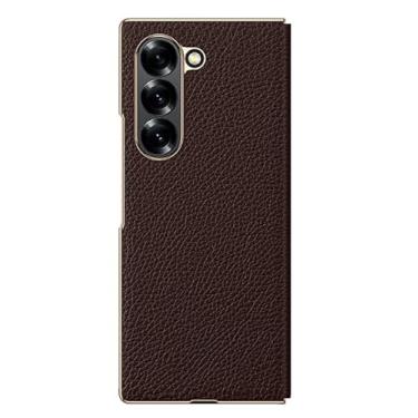 Imagem de Capa de couro genuíno para Samsung Galaxy Z Fold 6, capa flip magnética fina de luxo com moldura galvanizada à prova de choque