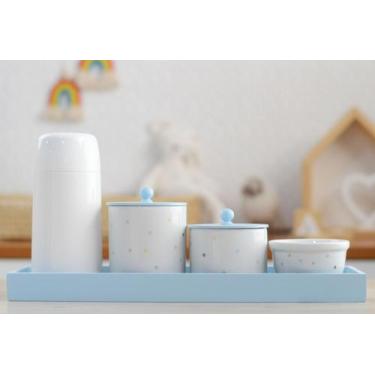 Imagem de Kit Higiene Porcelana Bebê K076 Azul Maternidade Decoração Meninos - C