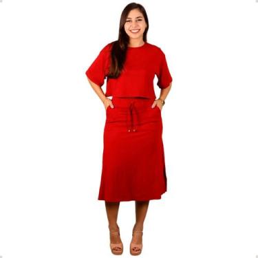 Imagem de Conjunto Feminino Viscolycra Moda Evangélica Saia Midi e Blusa Manga C