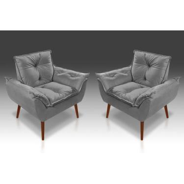 Imagem de Kit 02 Poltrona Opala Suede Cinza Claro - CASA DA POLTRONA 