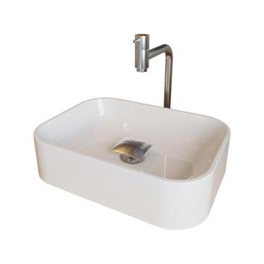 Imagem de Cuba Pia Banheiro Oxford Torneira Inox Valvula Inox Click Branco Brilh