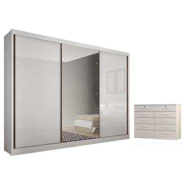 Imagem de Guarda Roupa Casal Sonetto com Espelho e Gaveteiro Milão com Chave Nev