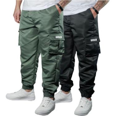 Imagem de Kit 2 Calça Jogger Bolsos Cargo Corta Vento Masculina Skate - Hunter C