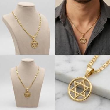 Imagem de Cordão 5mm Piastrine + Pingente Estrela Davi Banhado a ouro - Tojoia18