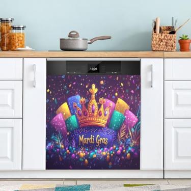 Imagem de ATTX Capa de ímã de lava-louças coroa de carnaval | Adesivo decorativo de eletrodomésticos de 58,4 cm x 66 cm para armários domésticos e eletrodomésticos (149)