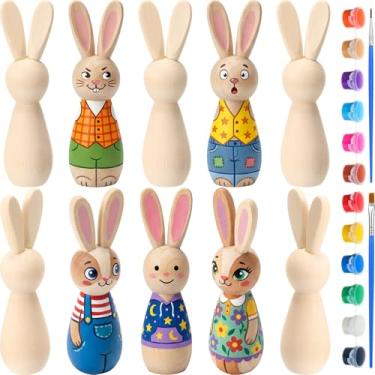 Imagem de DoubleFill 10 peças de bonecas de madeira inacabadas de Páscoa, figuras de coelho, madeira natural em branco para artesanato faça você mesmo, decorações de Páscoa, arte e decoração de festa em casa
