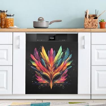 Imagem de ATTX Máscara de carnaval Mardi Gras capa magnética para lava-louças | Adesivo decorativo de eletrodomésticos de 58 x 66 cm para armários domésticos e eletrodomésticos (76)