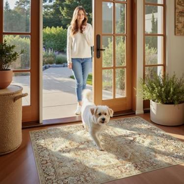 Imagem de jinchan Tapete vintage, tapetes modernos de cozinha 7,5 x 12,7 cm, lavável, antiderrapante, fino, elegante, retrô, leve, para quarto, sala de estar