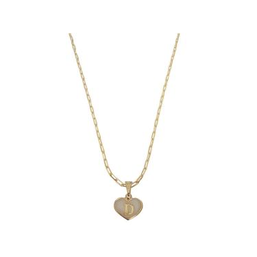 Imagem de Colar Cartier 50Cm Coração Branco Letra D Banhado Ouro 18K