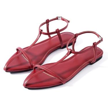 Imagem de N.N.G Sandálias rasteiras femininas elegantes com tiras finas fofas de couro vegano para noite designer gladiador bonito casual bico fino aberto, Cor rosa/plano, 40