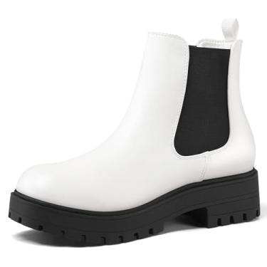 Imagem de mysoft Botas femininas de cano curto com decote em V, bico fino, salto grosso, Branco, 6