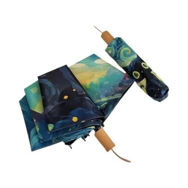 Imagem de Guarda-chuva Dobrável De Gato Verde Em Estilo Cartoon Com Proteção UV 