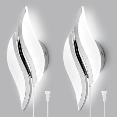 Imagem de CANEOE Arandela de parede LED moderna 6000 K preto para interior luminárias de parede de acrílico para sala de estar quarto cabeceira banheiro corredor escada lâmpada de parede (cromado, 2 pacotes