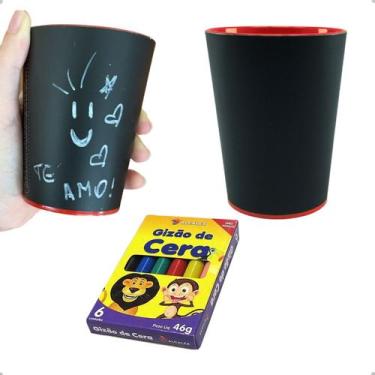 Imagem de Copo Lousa Cup Vemelho Lavável C/giz De Cera Vermelho Colori
