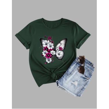 Imagem de Camiseta Tshirt Feminina Algodão Borboleta E Flores Branca - MB Sport,
